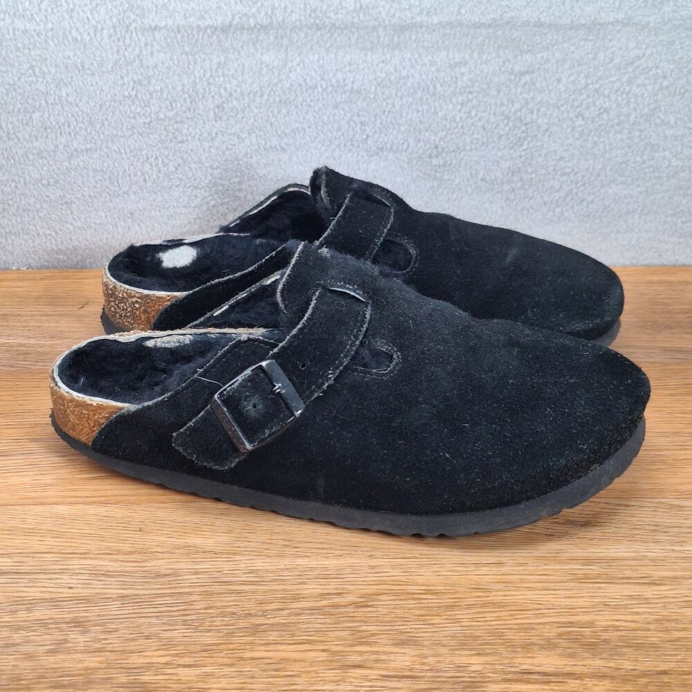 Birkenstock Boston Shearling Women's Size 6 US 37 EU Black Suede Mules clogs